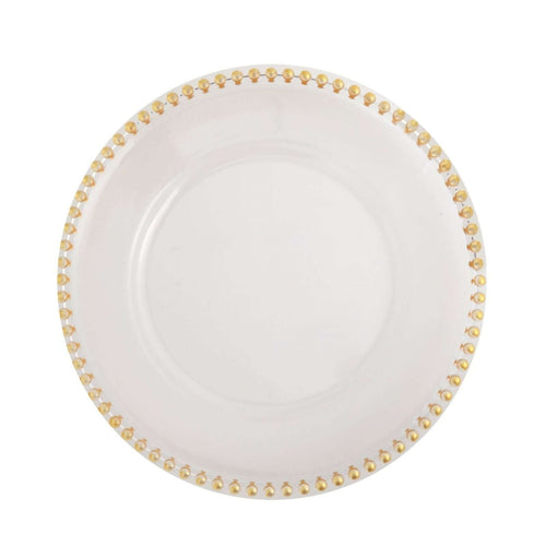 6-Pack Acrylic Charger Plates 13" Round Clear with Gold Beaded Rim - Decorative Dinner Party Serving Plates
